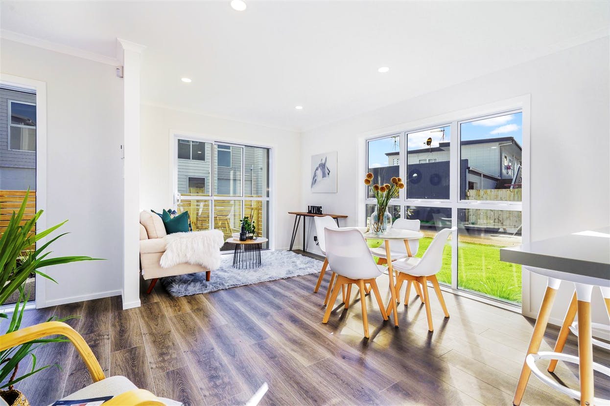Spacious bedroom with modern furniture
