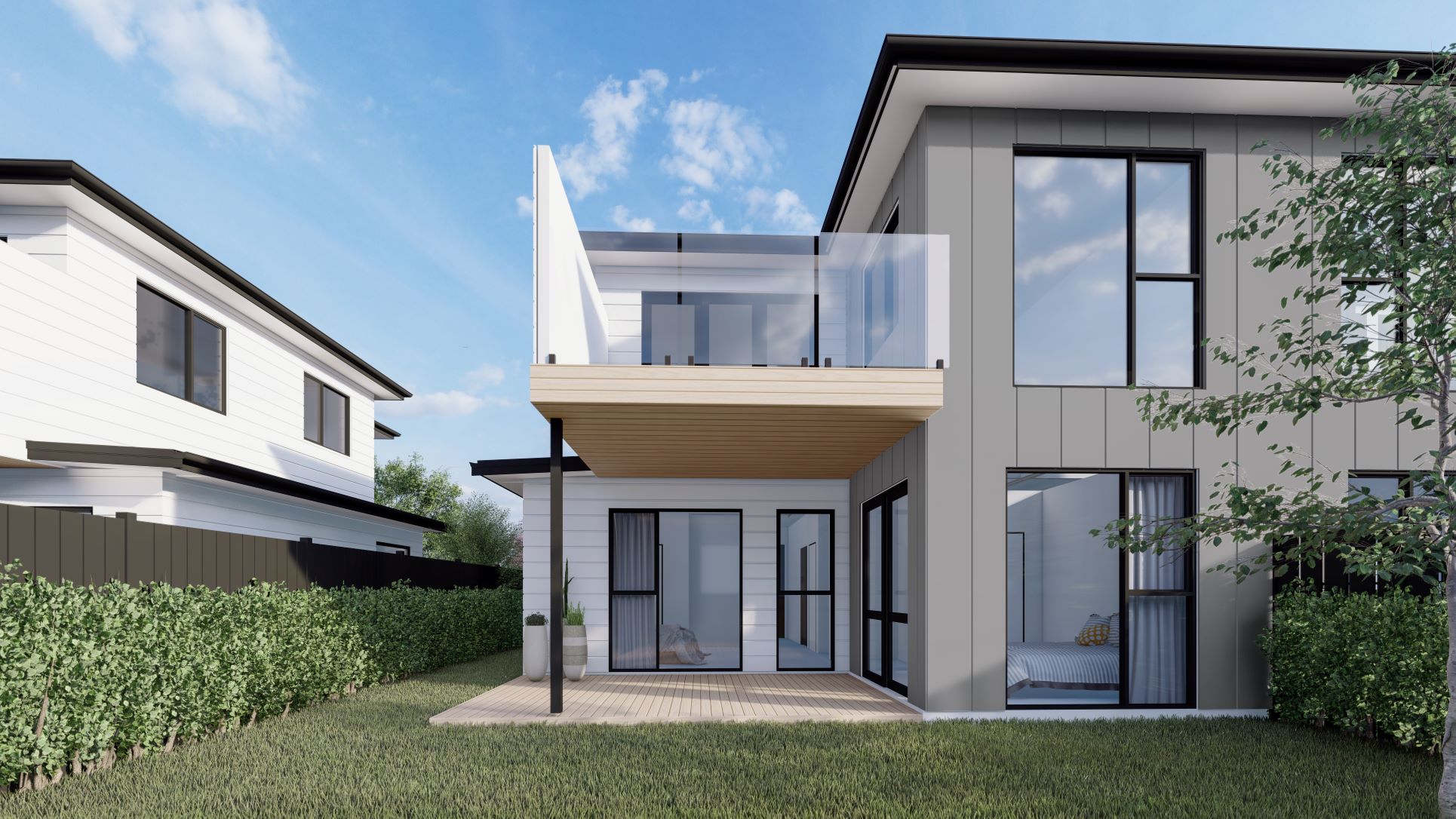 Spacious bedroom with modern furniture