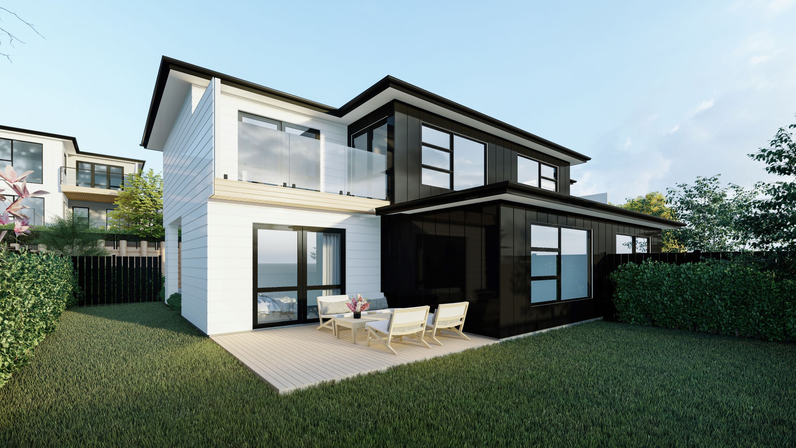 Spacious bedroom with modern furniture