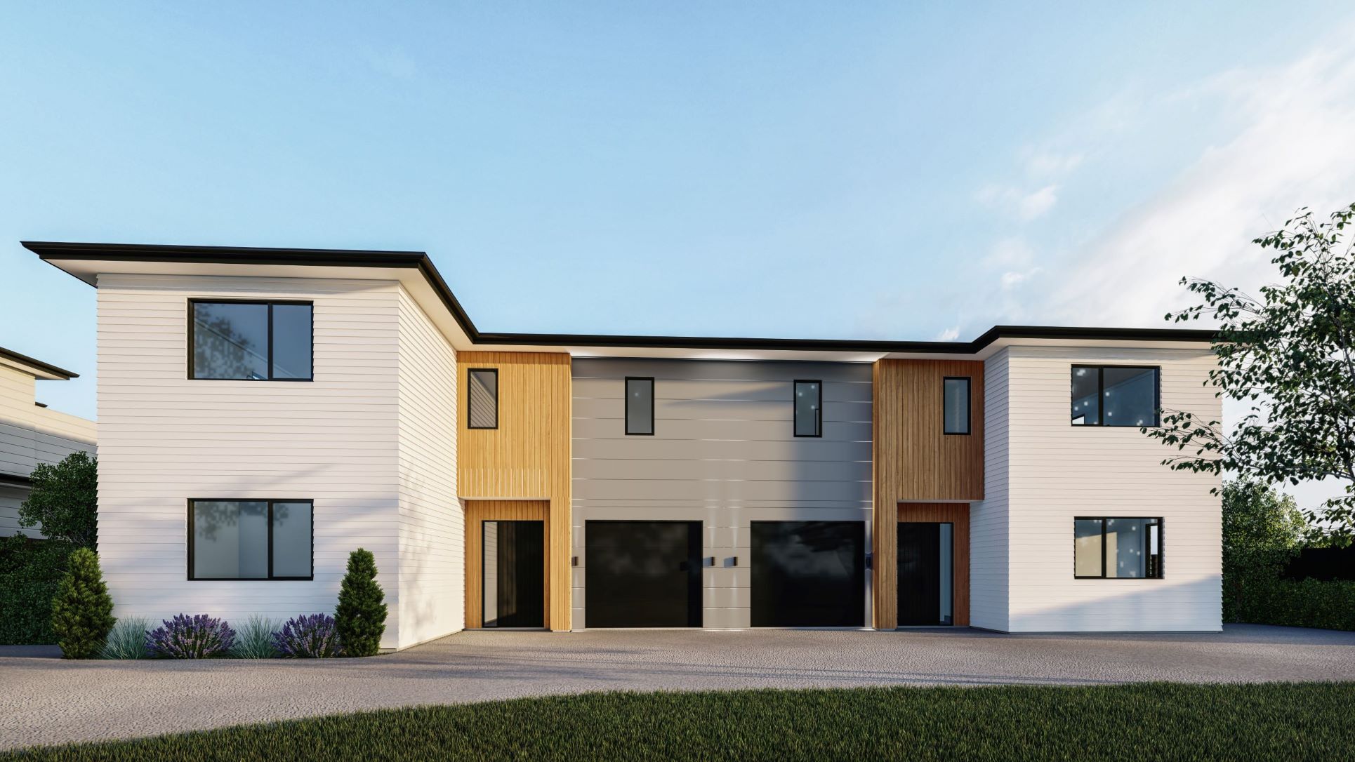 Spacious bedroom with modern furniture