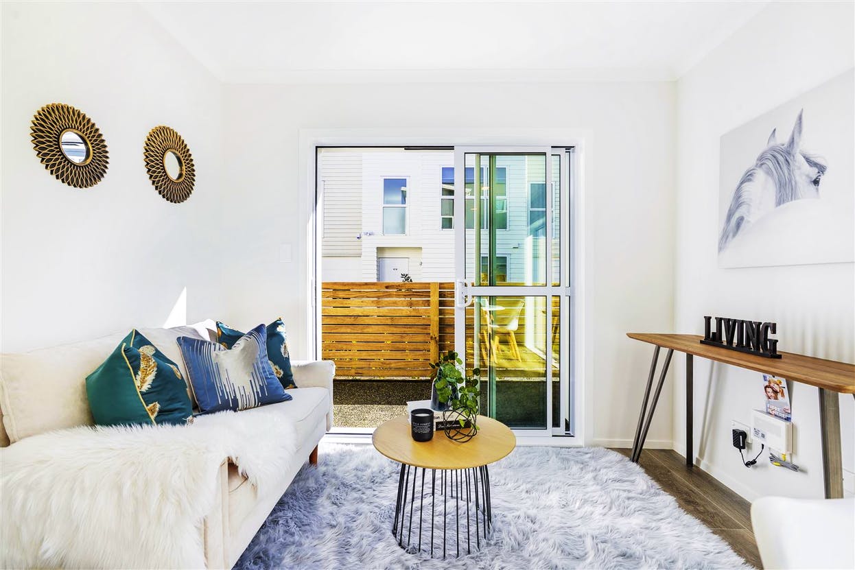 Spacious bedroom with modern furniture